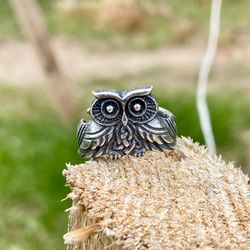 Silver owl ring, Made to Order, Size 5 1/2 - 9 1/2 US, Viking Nordic Norse Men Woman Statement Ring