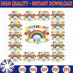 Rainbow Birthday Girl Png Bundle, birthday numbers, Bundle Family Rainbow Birthday Png,Rainbow Birthday Girl Png,Colorfu
