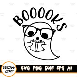 halloween booooks svg, ghost reading books svg, book lover, halloween party teacher svg, librarian svg, funny halloween