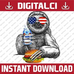 sloth 4th of july sloth drinking beer eating hamburger sloth memorial day, american flag, independence day png file