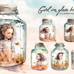 girl in glass bottle watercolor