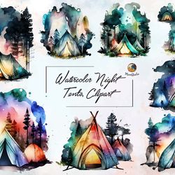 watercolor night tents clipart