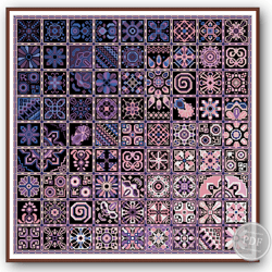 Cross Stitch Pattern Patchwork - Swatch Pink - Geometric Squares - Ethnic Folk Art Design PDF Scoreboard 336