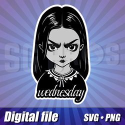 wednesday addams svg and png clipart, wednesday cricut image, vetor detailde file, sticker print, print for t-shirt file