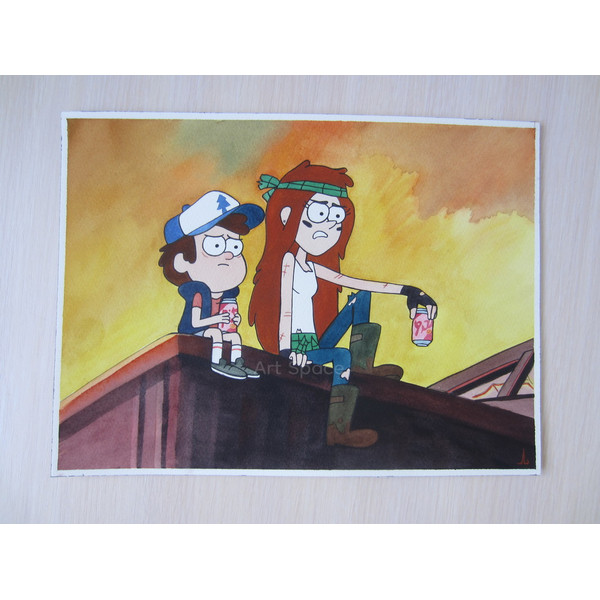 Gravity Falls-Wendy-Dipper-orange-roof-picture-on-a-roof teen- watercolor-friends-3.JPG