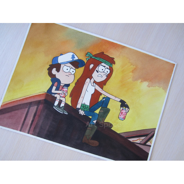 Gravity Falls-Wendy-Dipper-orange-roof-picture-on-a-roof teen- watercolor-friends-8.JPG