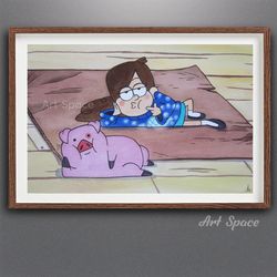 watercolor original painting **best friends** waddles, gravity falls, dipper, mabel, pines, mystery shack