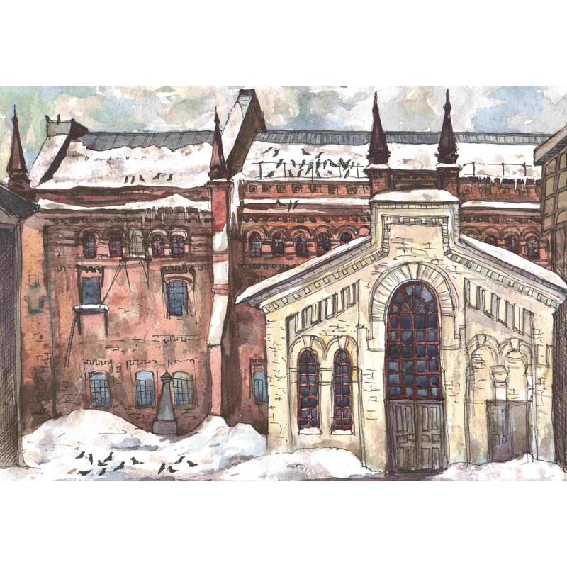 «Самара, улица Водников, 52-54, Мукомольная мельница Стройкова и Якимова», 15х21 см, бумага, смеш. техника, 2016 г..jpg