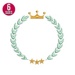 wreath with crown embroidery design, machine embroidery pattern, instant download