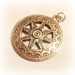 Sun symbol necklace pendant,Vintage Brass jewellery,round necklace charm,ukrainian jewelry,ukrainian sun symbol locket,s