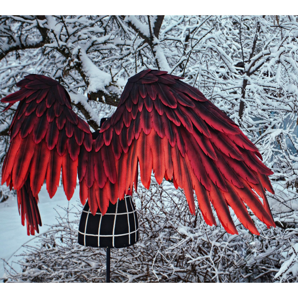 adult wings costume, red angel wings, devil wings, phoenix costume, articulating wings, red cosplay wings, moving anime wings, movable wings, wings of fire, pho