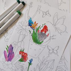 gnome coloring page  printable  coloring book magic coloring page for kids