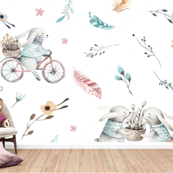 Cartoon Rabbit Wallpaper | Kids Room Decoration