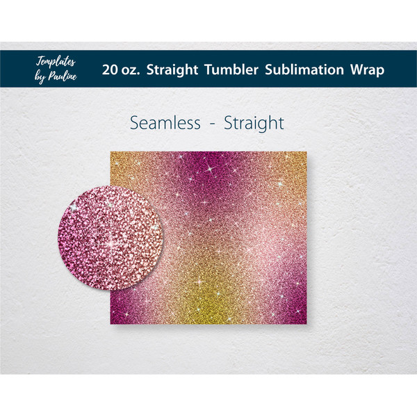 pink green glitter 20 oz skinny tumbler wrap for sublimation