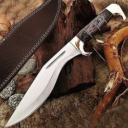 handmade d2 steel blade hunting bowie knife with handmade leather sheath anniversary birthday christmas wedding new year