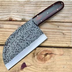 Custom Made Hand Forged Damascus Steel Meat Cleaver Serbian Knife best Gift for her / chef knife/ kitchen kinfe