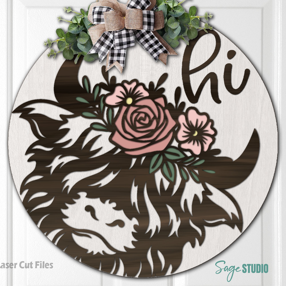 Highland Cow SVG Laser Cut Files Rose Cow SVG Door Hanger SVG Glowforge Files 1 SS.png