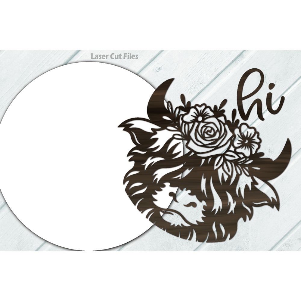 Highland Cow SVG Laser Cut Files Rose Cow SVG Door Hanger SVG Glowforge Files 3.png