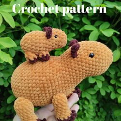 Crochet capybara plush and baby capybara pattern, capybara amigurumi pattern