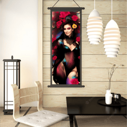 beautiful woman in roses, digital wall art, wall print, printable poster, wall decor, digital painting, colorful art