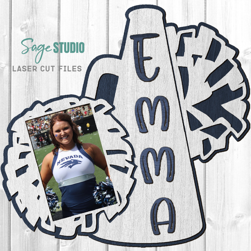 Cheer Monogram Photo Frame SVG Glowforge Files Laser Cut Files SS.png