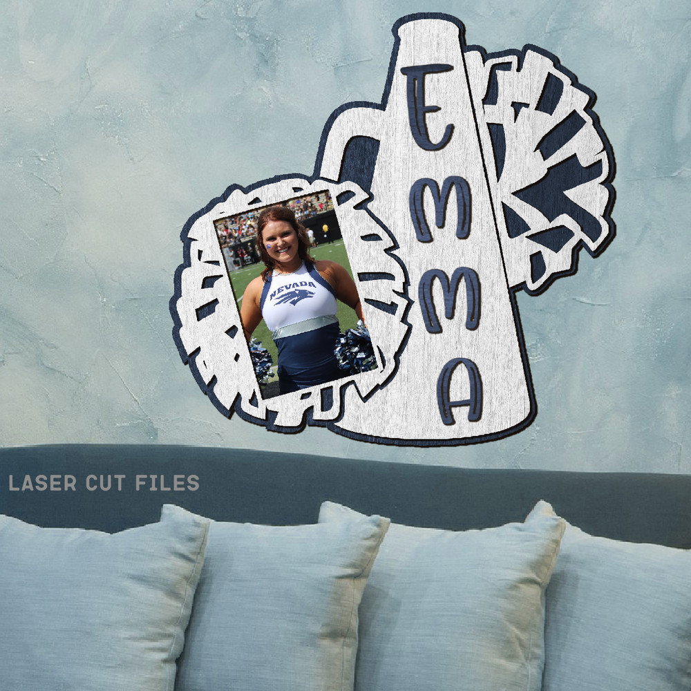 Layered Cheerleader Monogram Photo Frame SVG Glowforge Files Laser Cut Files.png