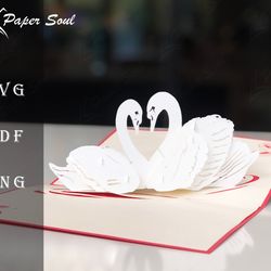 Swan Couple pop-up card template, Valentine pop up card svg, 3d card svg, paper cut files | Paper Soul Craft