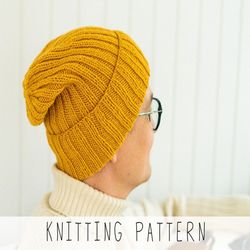 ribbed slouch beanie knitting pattern mens hat knit pattern easy knitting pattern winter hat pattern slouchy hat knit
