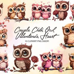 love couple chibi owl valentine's