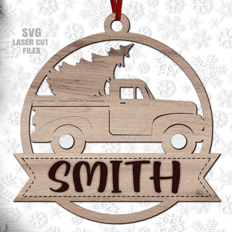 Monogram Tree Truck Ornament SVG Laser Cut Files Glowforge Ornament 2.png