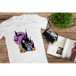 stitch and lilo, disney halloween shirt, treat or trick, halloween, disney castle, halloween pumpkin, disney world tee