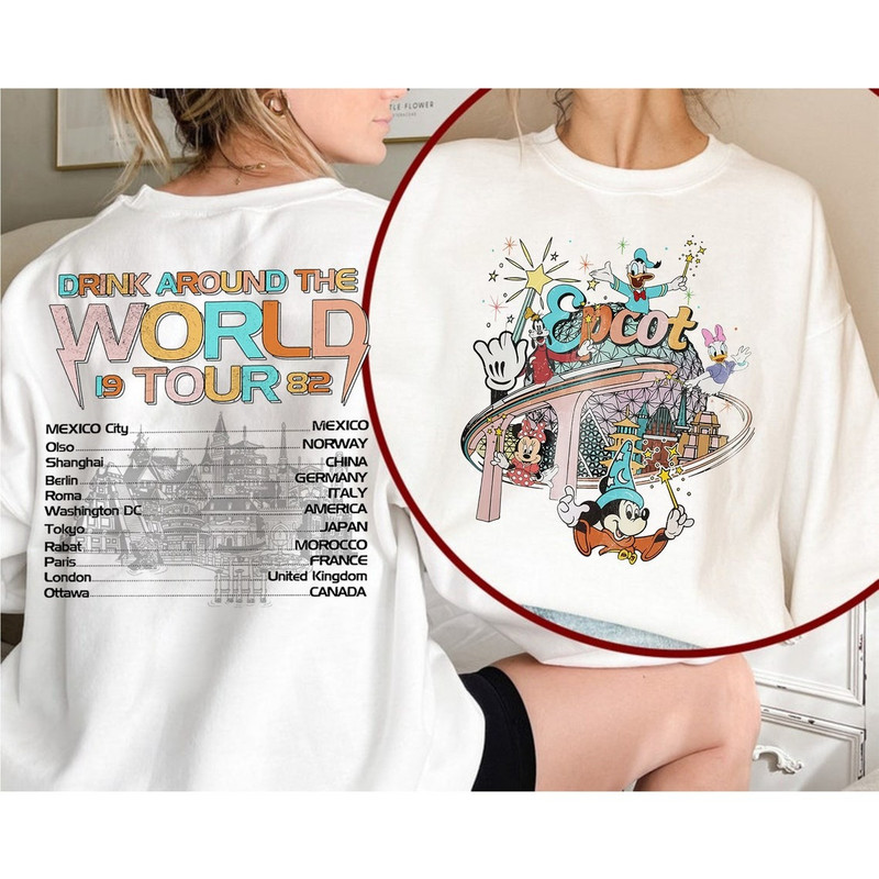 Disney Epcot World Tour Shirt 2 Sides, Retro Disney Epcot T-shirt, Mickey And Friends Epcot Center 1982 Shirt