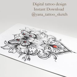Butterfly Tattoo Design Butterfly Tattoo Ideas Butterfly Tattoo Sketch Ornamental Tattoo Design, Instant download