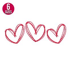 three hearts embroidery design, machine embroidery pattern, instant download