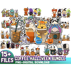 15 files halloween coffee png bundle, hand drawn, halloween coffee latte png, fall halloween cofffe