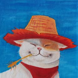 Oil painting,, Happy cat,,