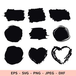 Grunge stroke Svg Dirty Circle Set Dxf File for Cricut Grunge Heart Cut  Black label Vinyl Texture Background PNG Shape