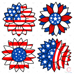 4th of july sunflower bundle svg, 4th of july, american flag sunflower, usa sunflower svg, independence day svg