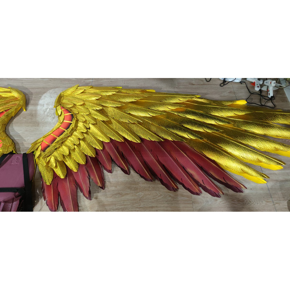 Hawkman wings costume, golden angel wings, wearable gold wings, gold cosplay wings, red and gold wings, articulating wings, black crow wings, large golden wings