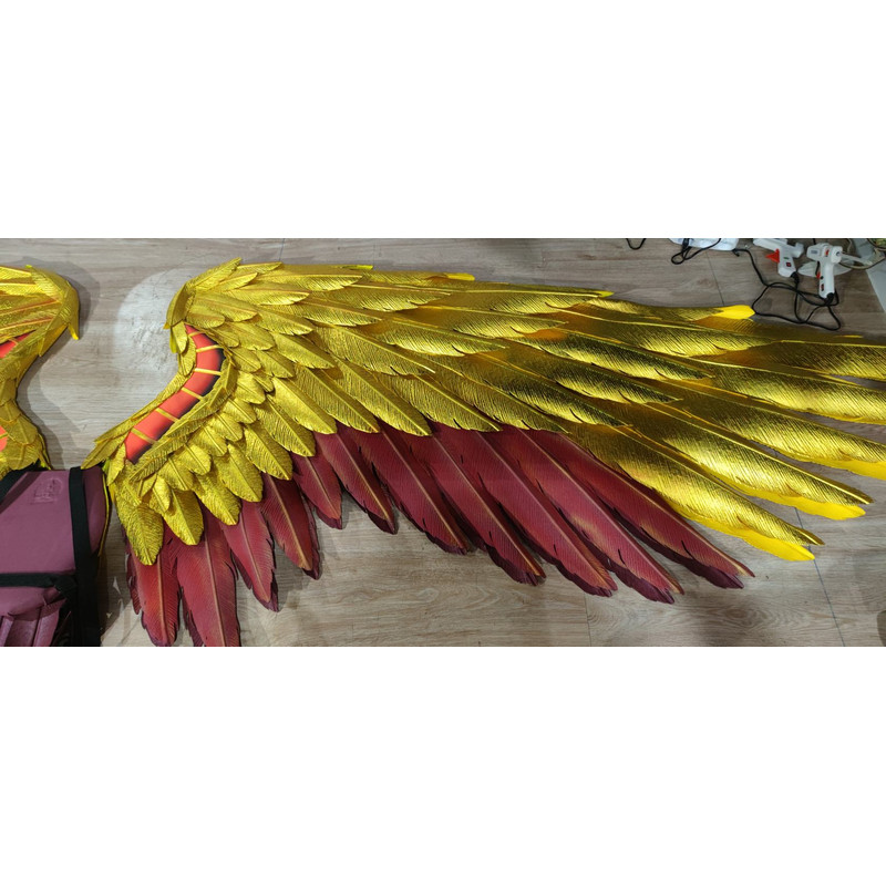 Hawkman wings costume, golden angel wings, wearable gold wings, gold cosplay wings, red and gold wings, articulating wings, black crow wings, large golden wings