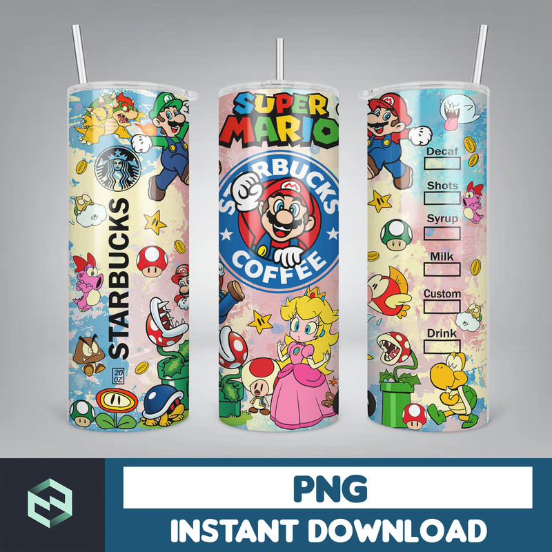 Cartoon Tumbler Wrap, 20oz Skinny Tumbler Sublimation Design, Sublimation Design, Mario Tumbler, 20oz Skinny Straight,Cartoon Tumbler (4).jpg