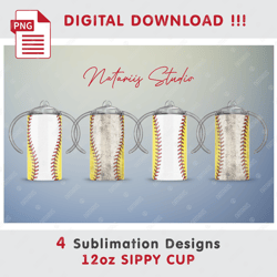 4 BASEBALL - SOFTBALL Sublimation Designs - Seamless Sublimation Patterns - 12oz SIPPY CUP - Full Cup Wrap