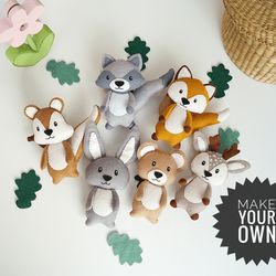 Make Your Own Felt Woodland Animals Kit, Do It Yourself Felt Toys, Sewing Pattern, Craft Kit, Felt Garland