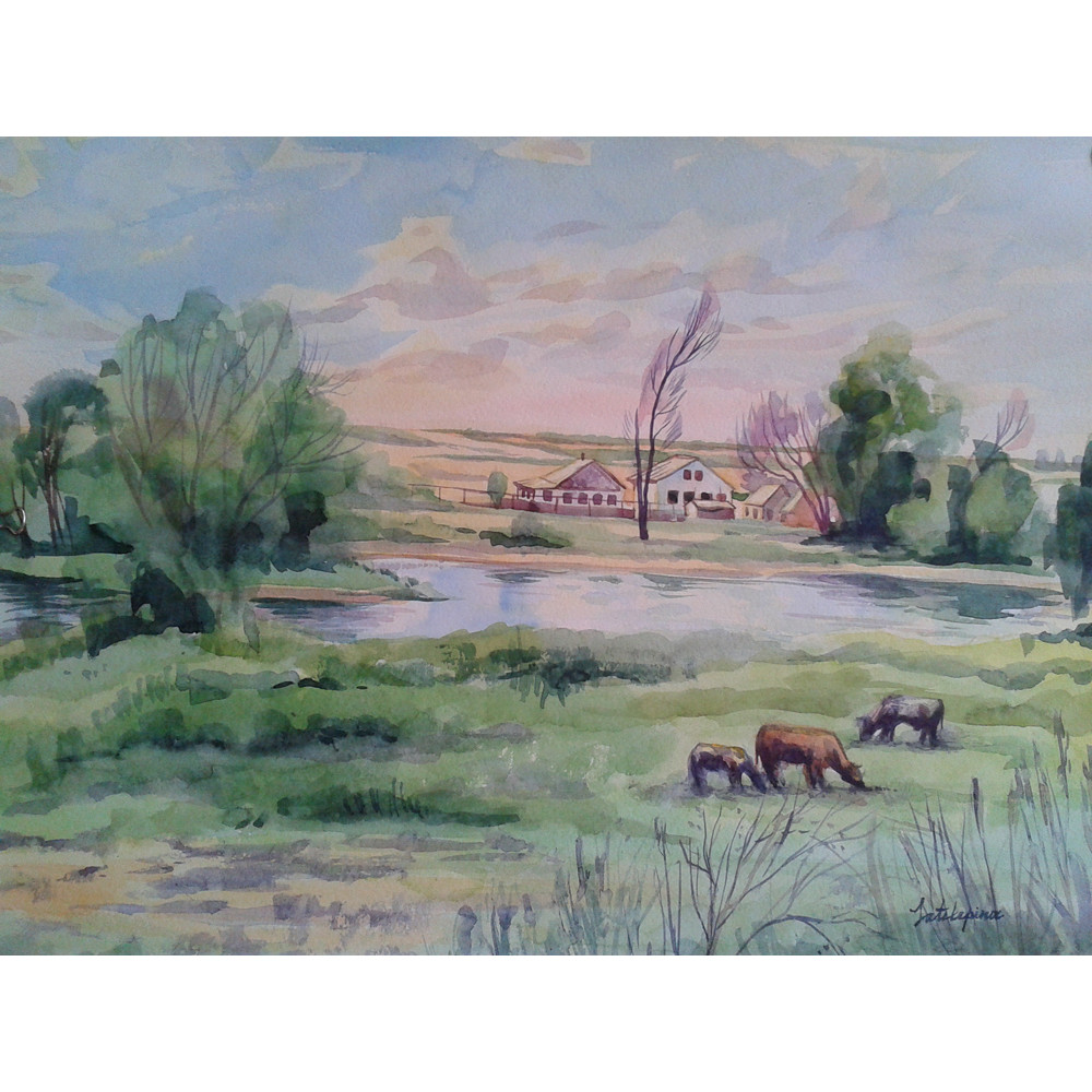 Сельский пейзаж. Зателепина Александра, бумага, акварель, 29 х 42 см, 2012г.jpg