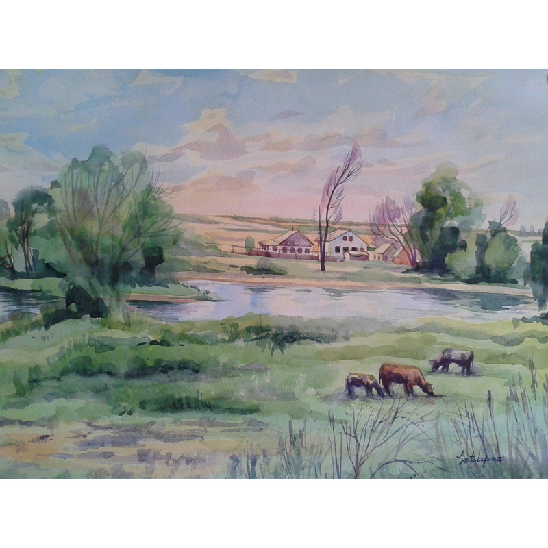 Сельский пейзаж. Зателепина Александра, бумага, акварель, 29 х 42 см, 2012г.jpg