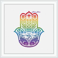 cross stitch pattern hamsa fish amulet talisman hand of fatima east ornament rainbow ethnic counted crossstitch patterns