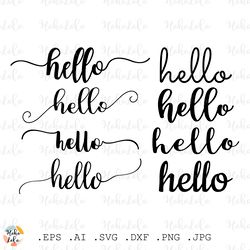 hello svg, title set, cricut files, hello silhouette, lettering svg, clipart png, stencil templates dxf