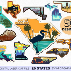 3D Layered USA Bundle SVG, 50 American states Bundle SVG, laser cut files, Dxf-Ai-Pdf-Png Multi-layer, Glowforge, Americ