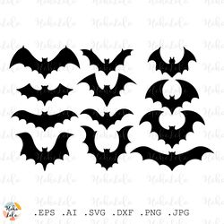 bat svg, halloween bat set, bat silhouette, cricut files, vampire svg, stencil templates dxf, home decor, clipart png