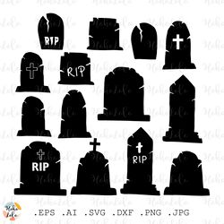 Grave Svg, Halloween Tomb Stone, Grave Silhouette, Cricut files, Stencil Templates Dxf, Clipart Png